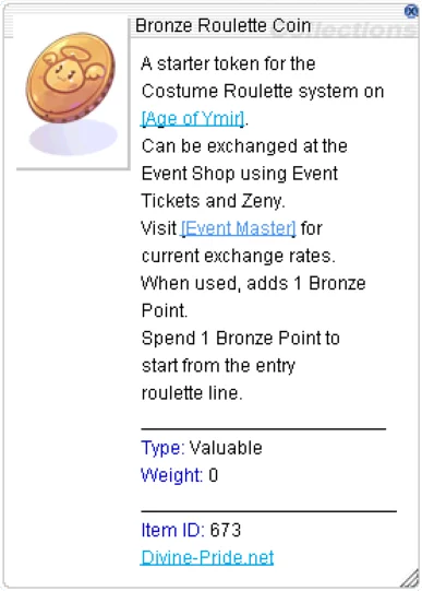 Costume Roulette coin collection