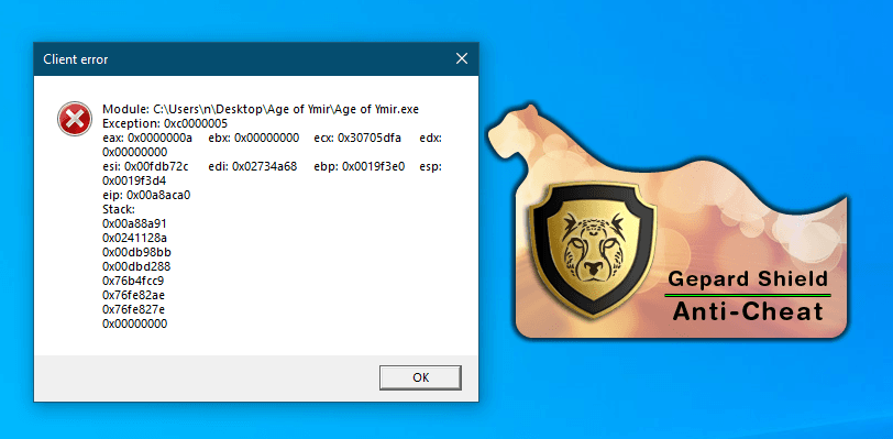 Age of Ymir client error after a required client module was removed