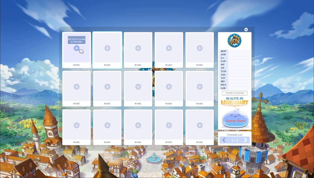 Character Selection Screen with Existing Characters