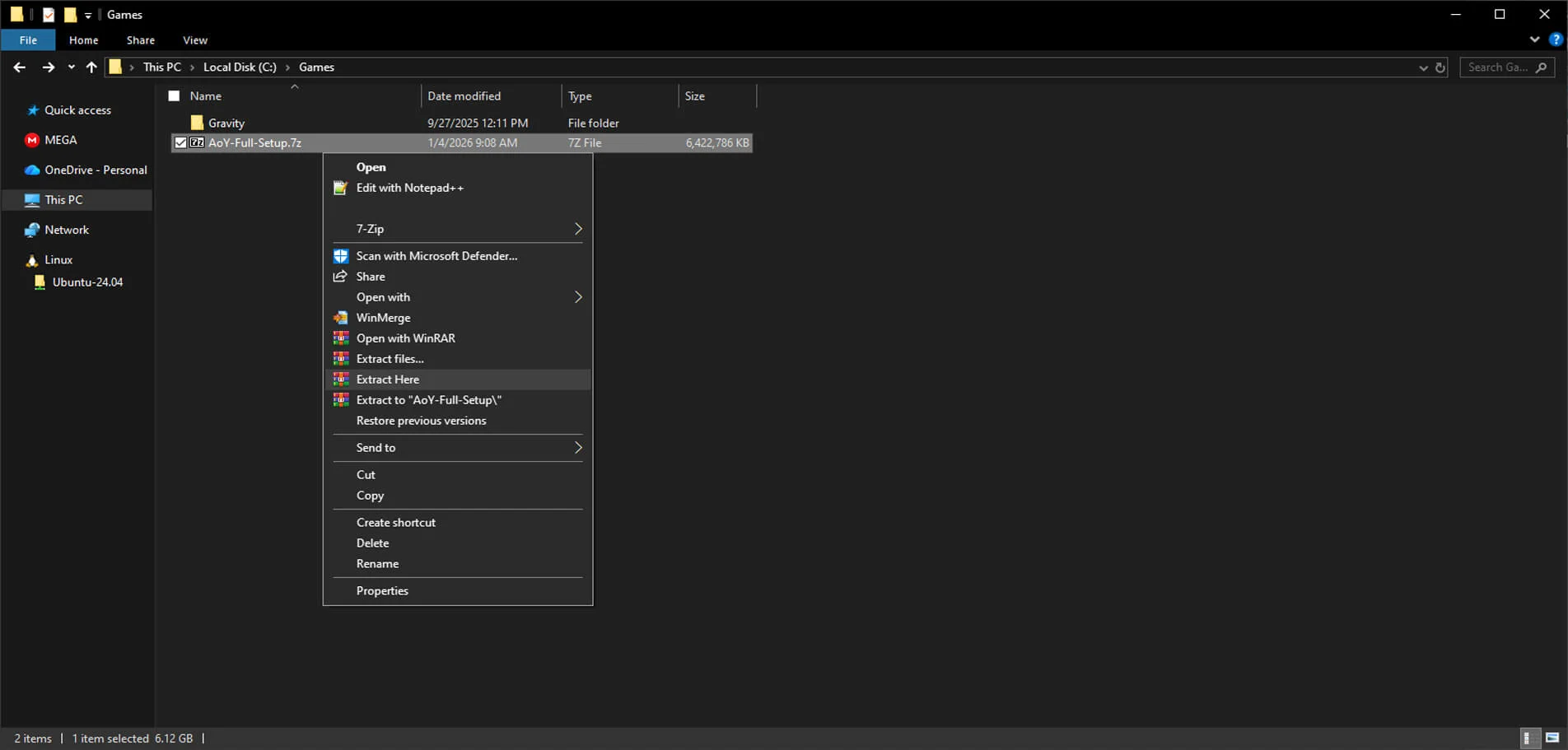 Extracting Game Client with 7-Zip