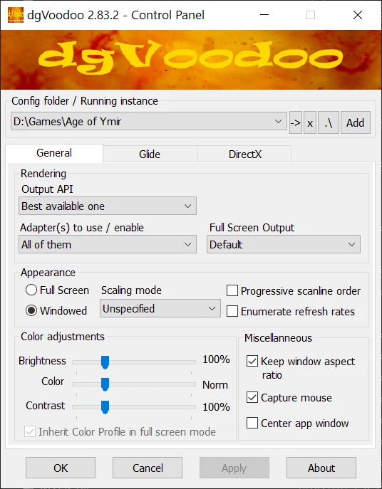 dgVoodoo General Tab Configuration
