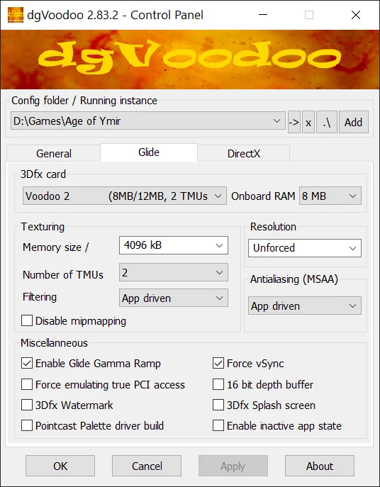dgVoodoo DirectX Tab