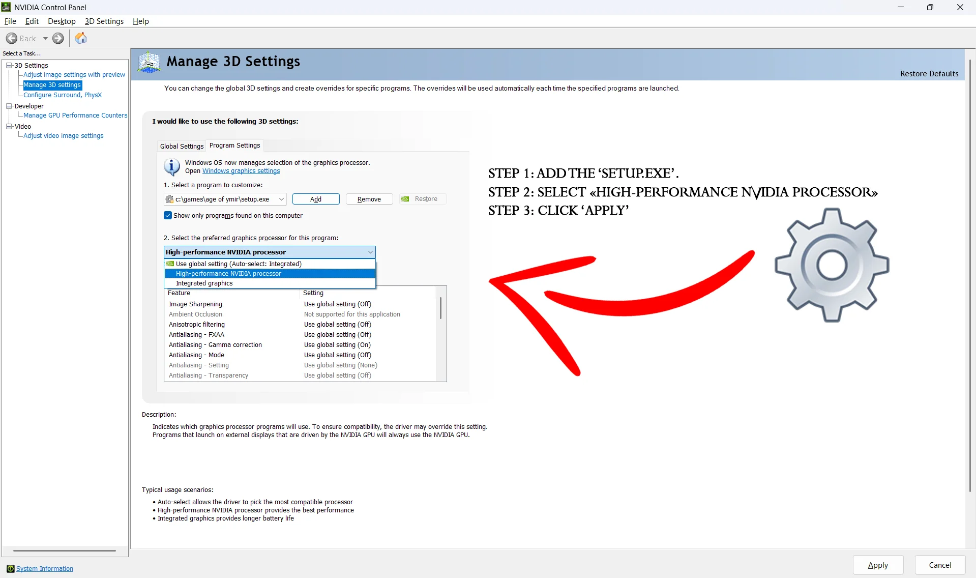 NVIDIA Control Panel - Add Setup.exe