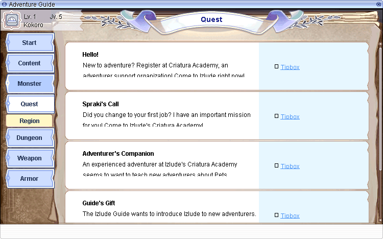 Adventure Guide quest tab