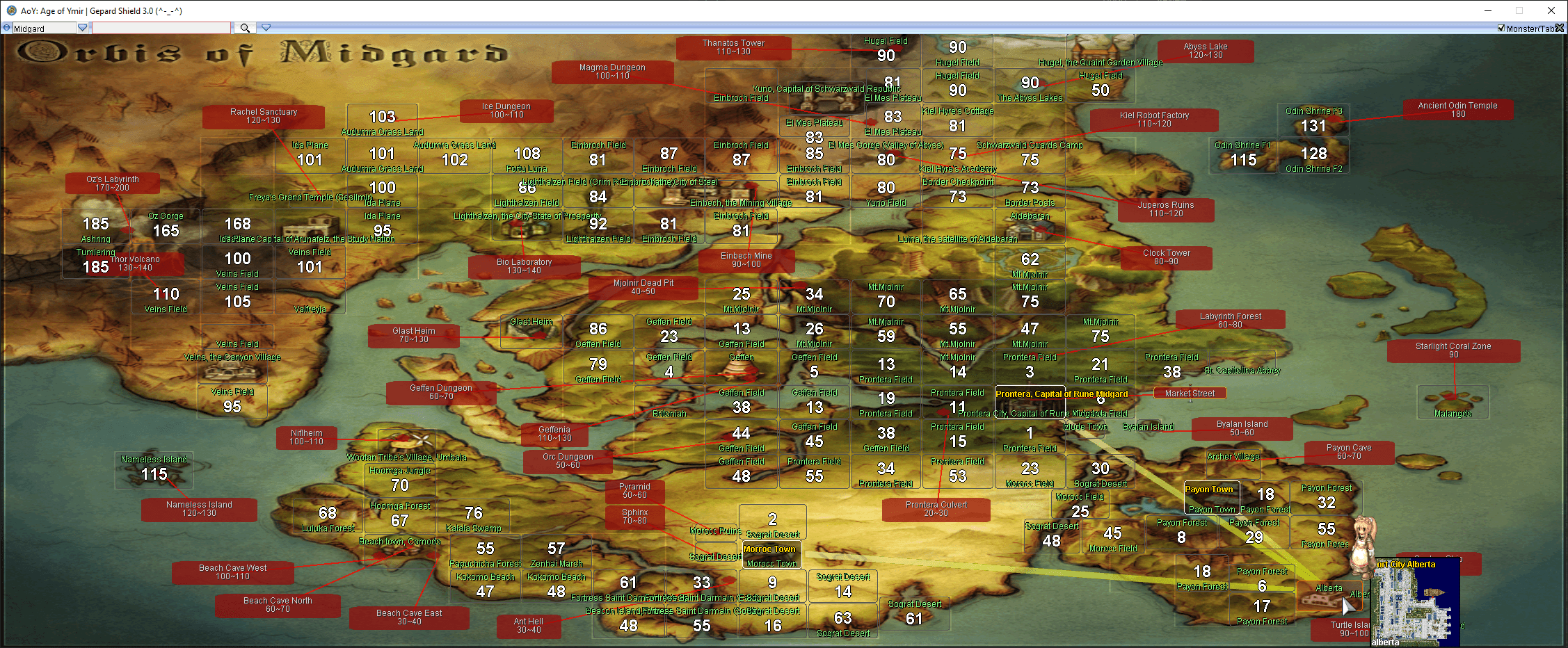 Orbit of Midgard with Monster tab overlay enabled