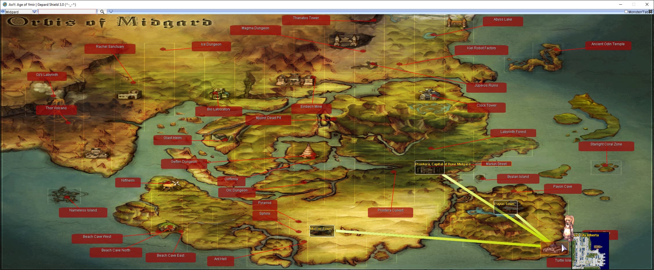 Orbit of Midgard world map with route lines